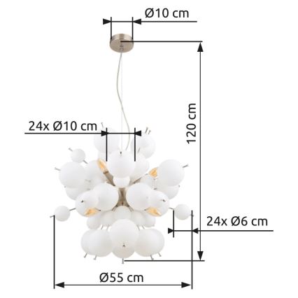 Globo - Lestenec na vrvici 6xE14/25W/230V pr. 55 cm bela