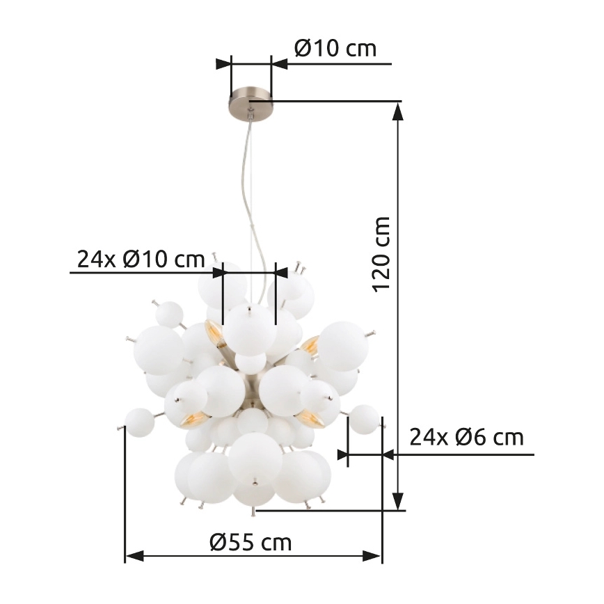 Globo - Lestenec na vrvici 6xE14/25W/230V pr. 55 cm bela
