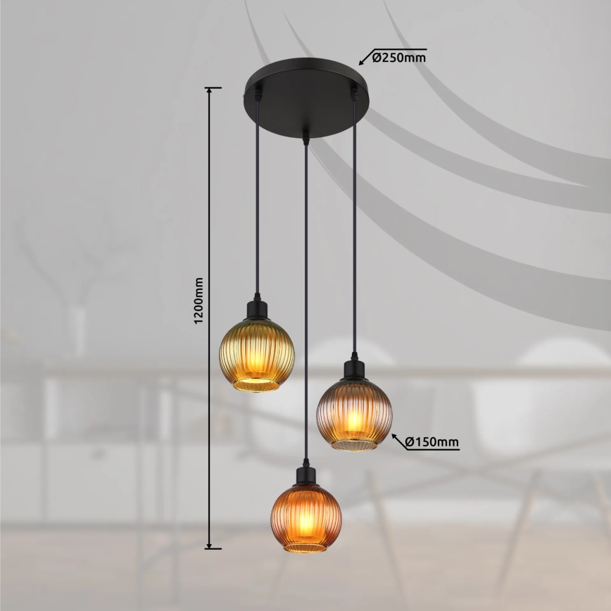 Globo - Lestenec na vrvici 3xE27/25W/230V pr. 36 cm baker/zelena/modra