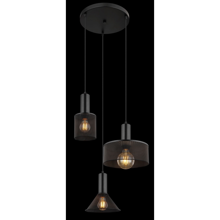 Globo - Lestenec na vrvici 3xE27/60W/230V črna