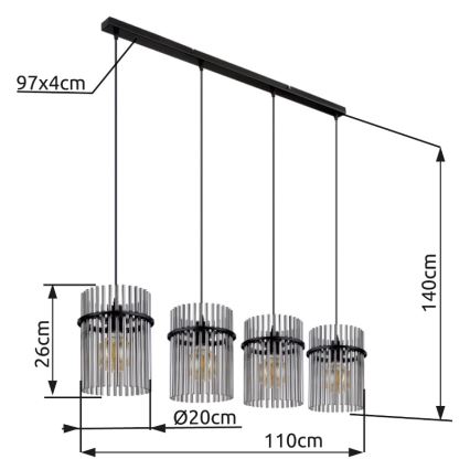 Globo - Lestenec na vrvici 4xE27/60W/230V črna