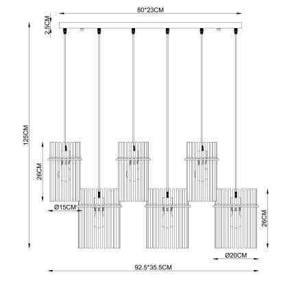 Globo - Lestenec na vrvici 6xE27/60W/230V zlate barve