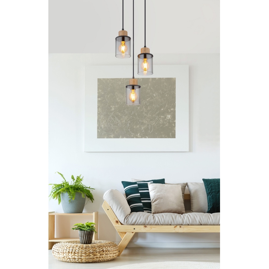 Globo - Lestenec na vrvici 3xE27/15W/230V pr. 27 cm hrast