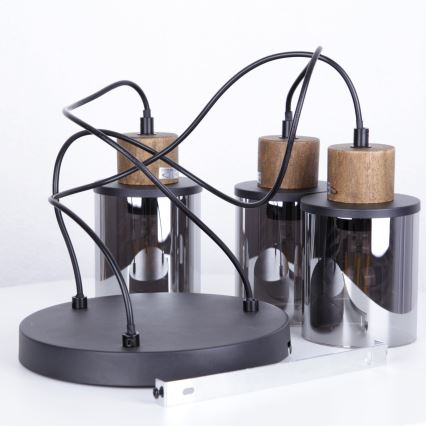 Globo - Lestenec na vrvici 3xE27/15W/230V pr. 27 cm hrast