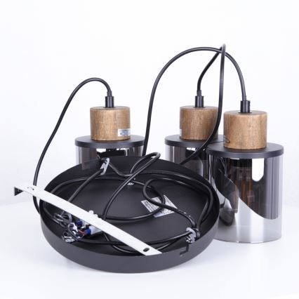 Globo - Lestenec na vrvici 3xE27/15W/230V pr. 27 cm hrast