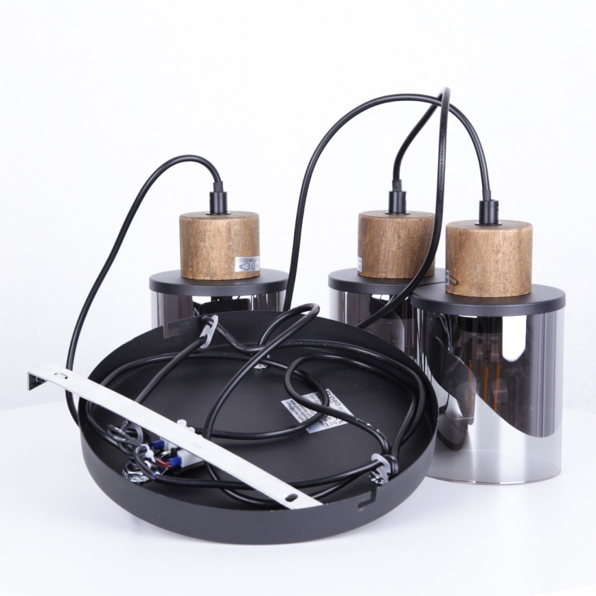 Globo - Lestenec na vrvici 3xE27/15W/230V pr. 27 cm hrast