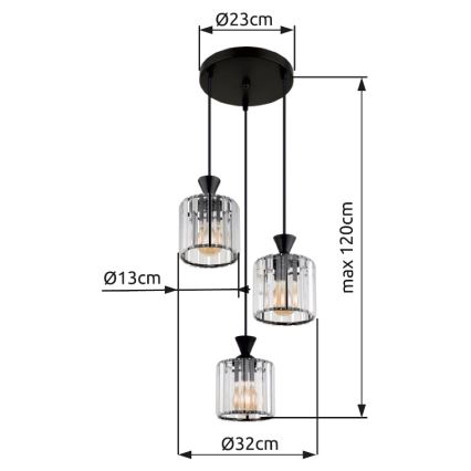 Globo - Lestenec na vrvici 3xE27/60W/230V pr. 32 cm črna