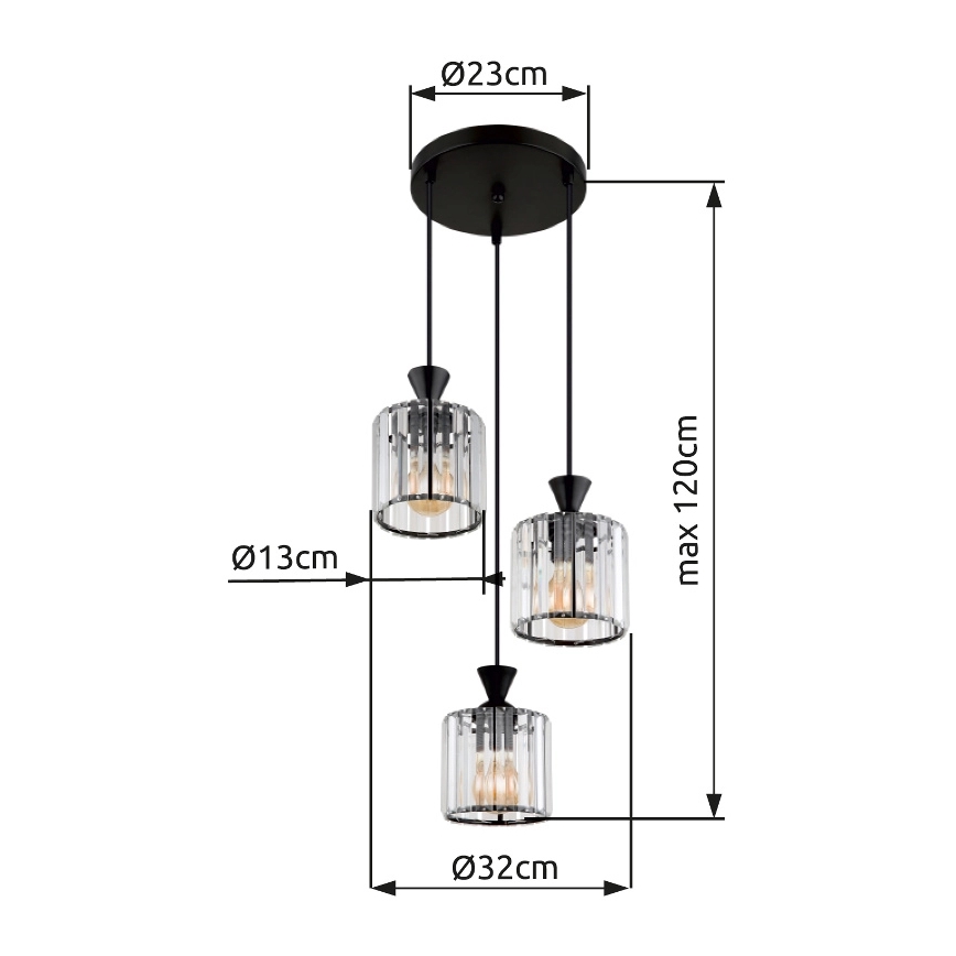 Globo - Lestenec na vrvici 3xE27/60W/230V pr. 32 cm črna