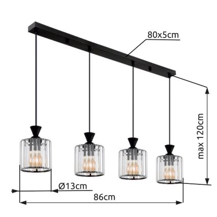 Globo - Lestenec na vrvici 4xE27/60W/230V črna