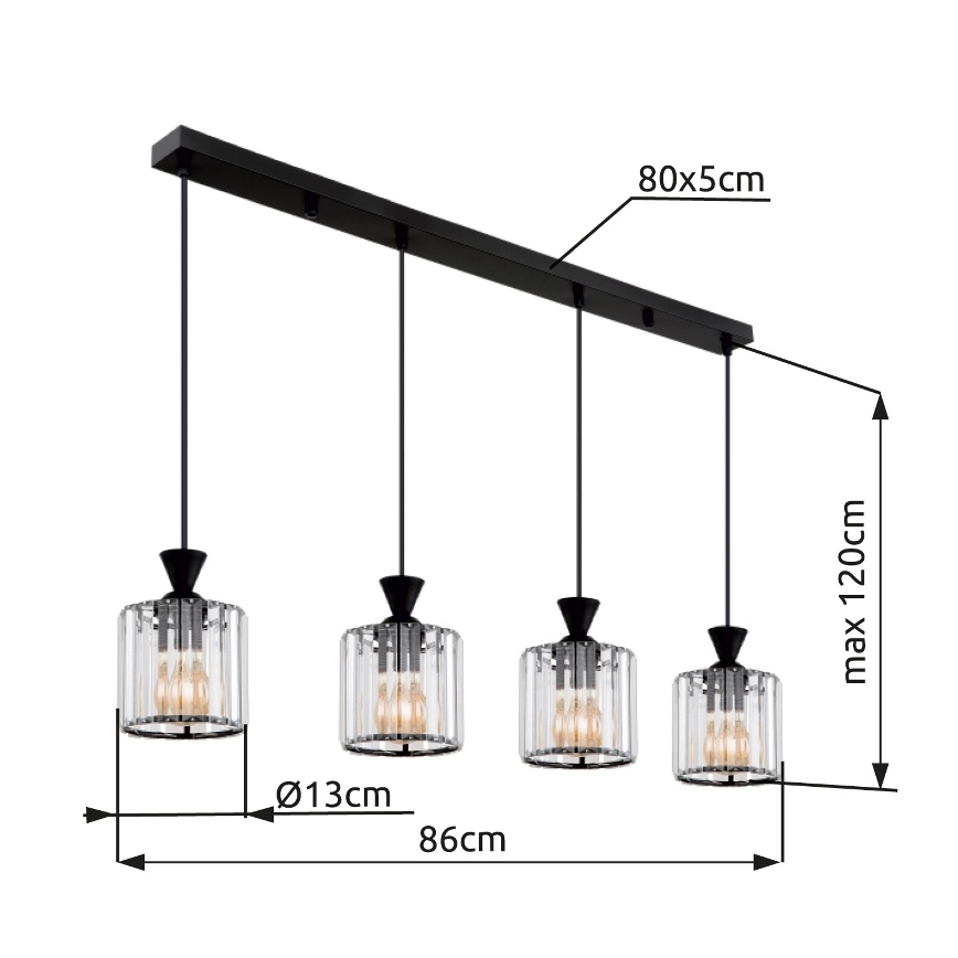 Globo - Lestenec na vrvici 4xE27/60W/230V črna