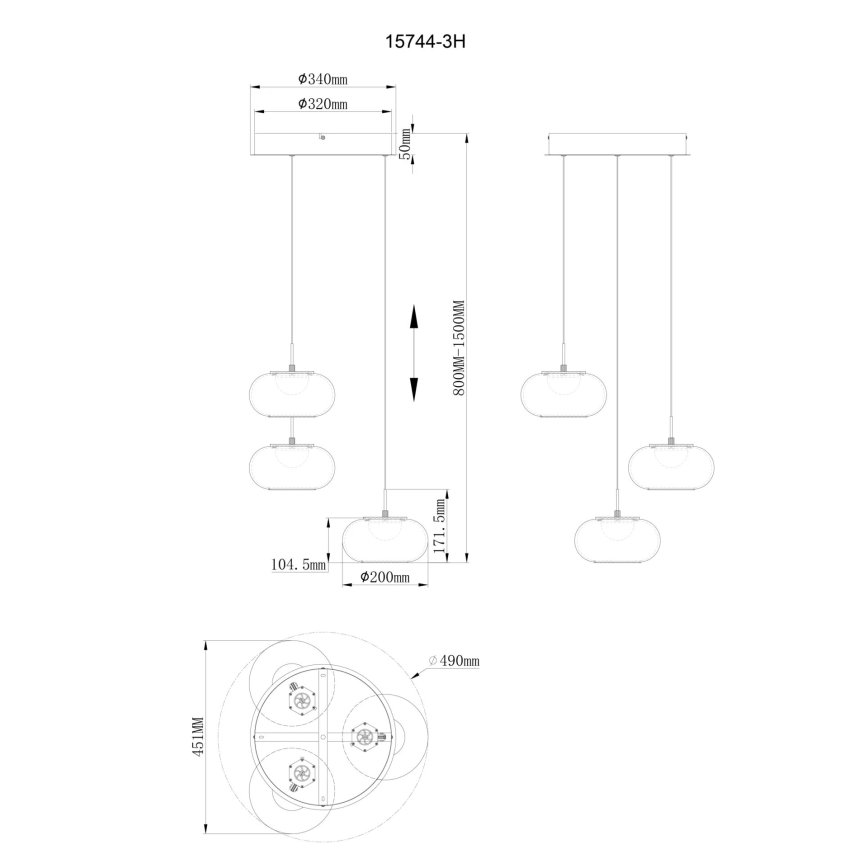 Globo - LED Lestenec na vrvici 3xLED/6W/230V