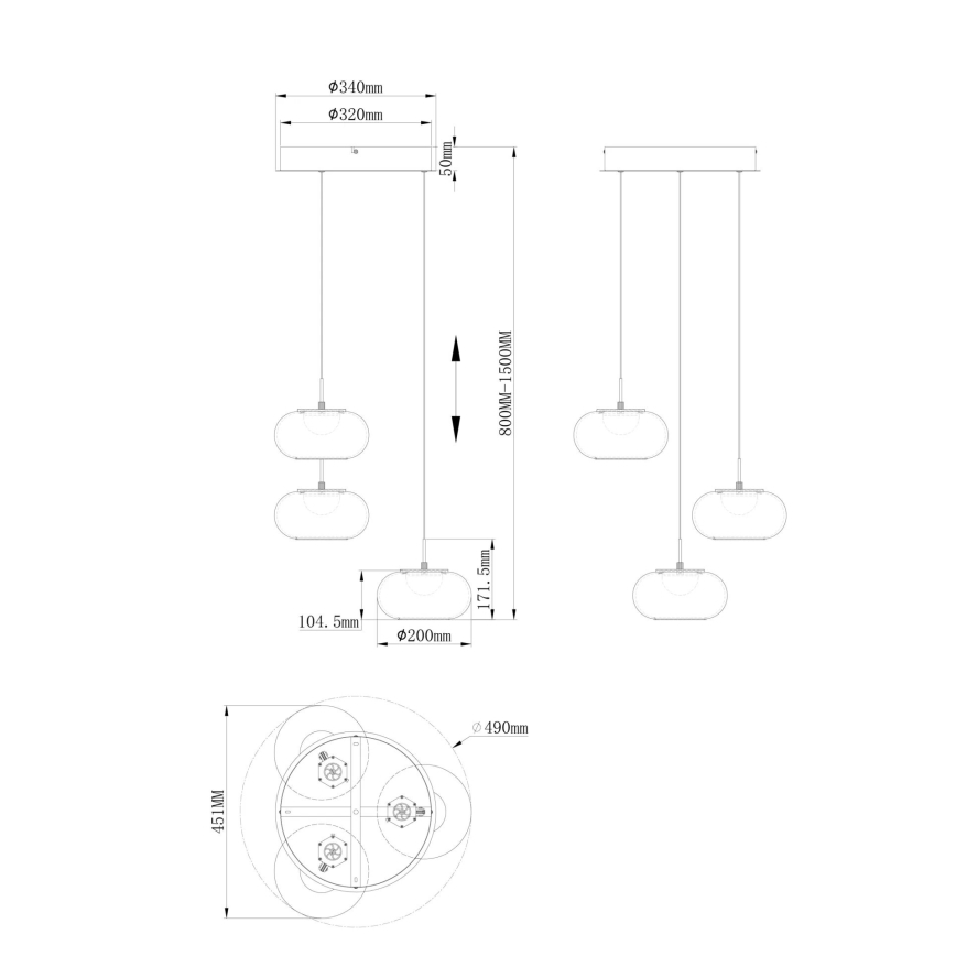 Globo - LED Lestenec na vrvici 3xLED/6W/230V