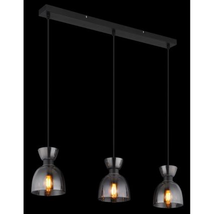 Globo - Lestenec na vrvici 3xE14/40W/230V črna/dimna