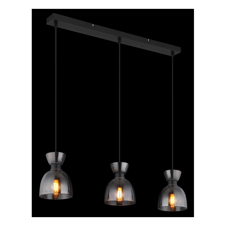 Globo - Lestenec na vrvici 3xE14/40W/230V črna/dimna