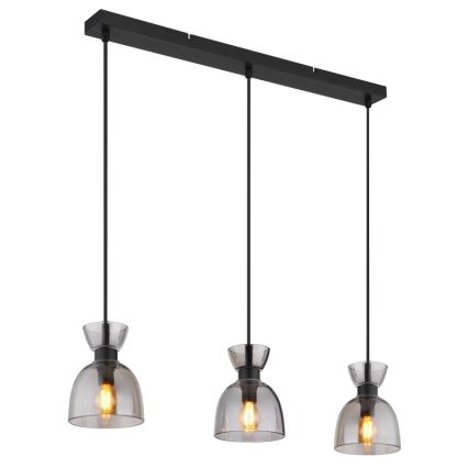 Globo - Lestenec na vrvici 3xE14/40W/230V črna/dimna