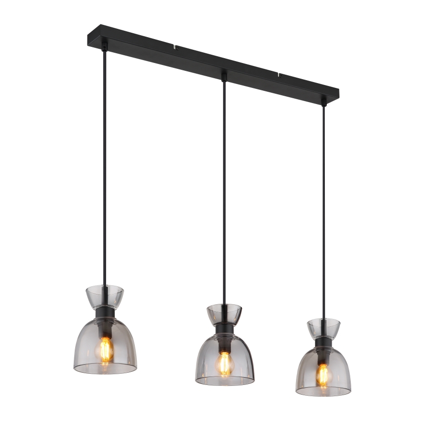 Globo - Lestenec na vrvici 3xE14/40W/230V črna/dimna