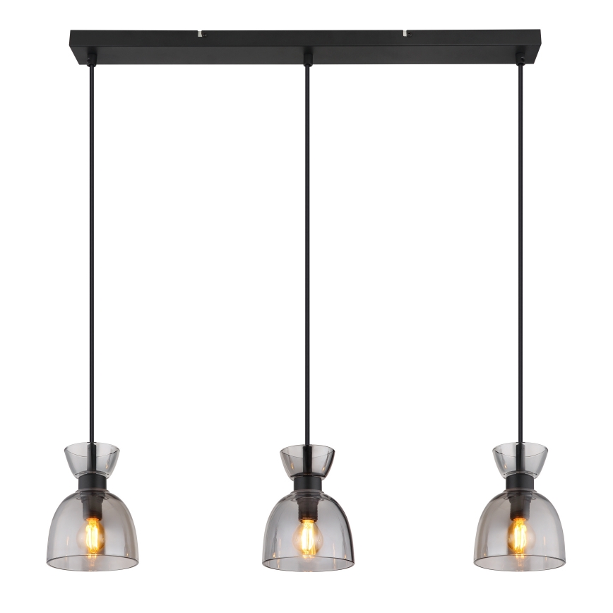 Globo - Lestenec na vrvici 3xE14/40W/230V črna/dimna