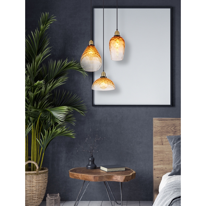 Globo - Lestenec na vrvici 3xE27/60W/230V pr. 46 cm oranžna