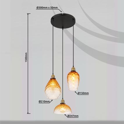 Globo - Lestenec na vrvici 3xE27/60W/230V pr. 46 cm oranžna