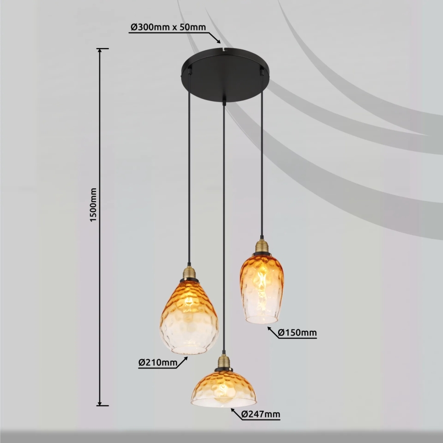 Globo - Lestenec na vrvici 3xE27/60W/230V pr. 46 cm oranžna