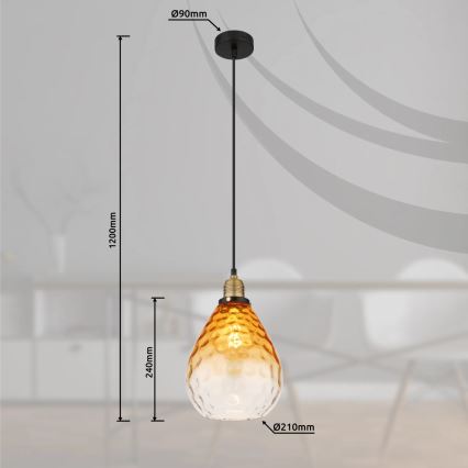 Globo - Lestenec na vrvici 1xE27/60W/230V pr. 21 cm oranžna