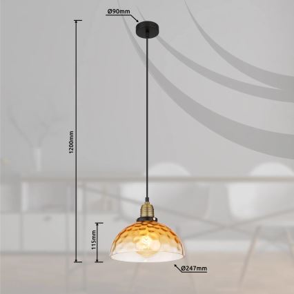 Globo - Lestenec na vrvici 1xE27/60W/230V pr. 25 cm oranžna