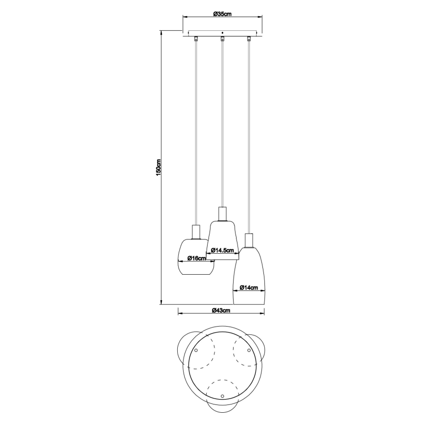 Globo - Lestenec na vrvici 3xE14/40W/230V pr. 43 cm medenina