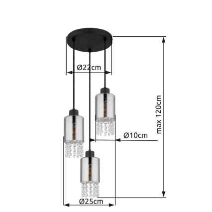 Globo - Lestenec na vrvici 3xE27/40W/230V pr. 25 cm črna