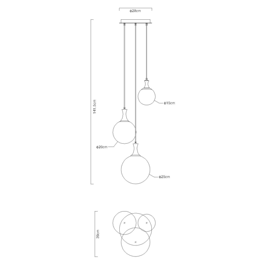 Globo - Lestenec na vrvici 3xE27/10W/230V pr. 48 cm črna