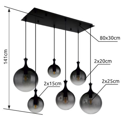 Globo - Lestenec na vrvici 6xE27/10W/230V črna