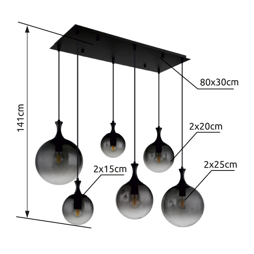 Globo - Lestenec na vrvici 6xE27/10W/230V črna