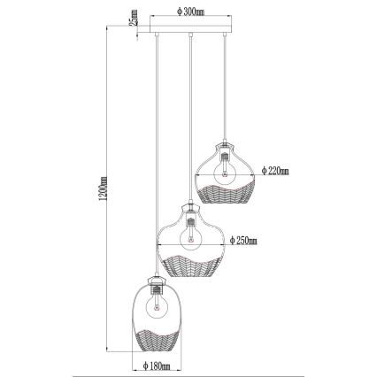 Globo - Viseči lestenec na kablu 3xE27/60W/230V, premer 45 cm