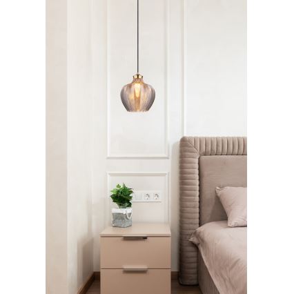 Globo - Viseči lestenec na kablu 1xE27/60W/230V, premer 22 cm, dimljeno steklo