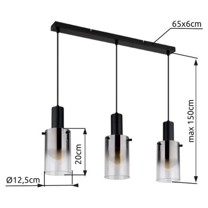 Globo - Lestenec na vrvici 3xE27/40W/230V črna
