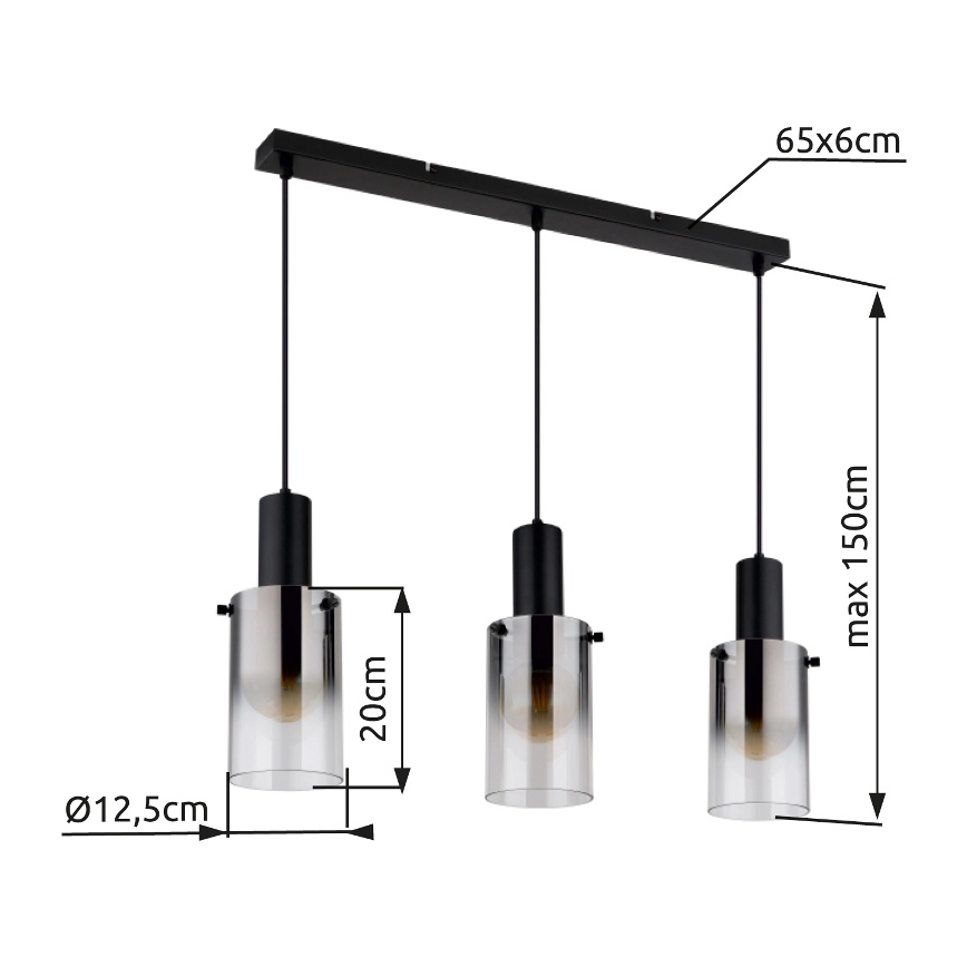 Globo - Lestenec na vrvici 3xE27/40W/230V črna