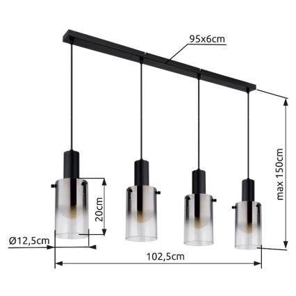 Globo - Lestenec na vrvici 4xE27/40W/230V črna