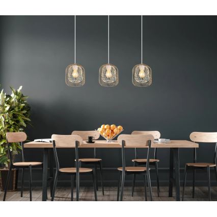 Globo - Viseči lestenec na jeklenem kablu 3xE27/40W/230V bež/bela