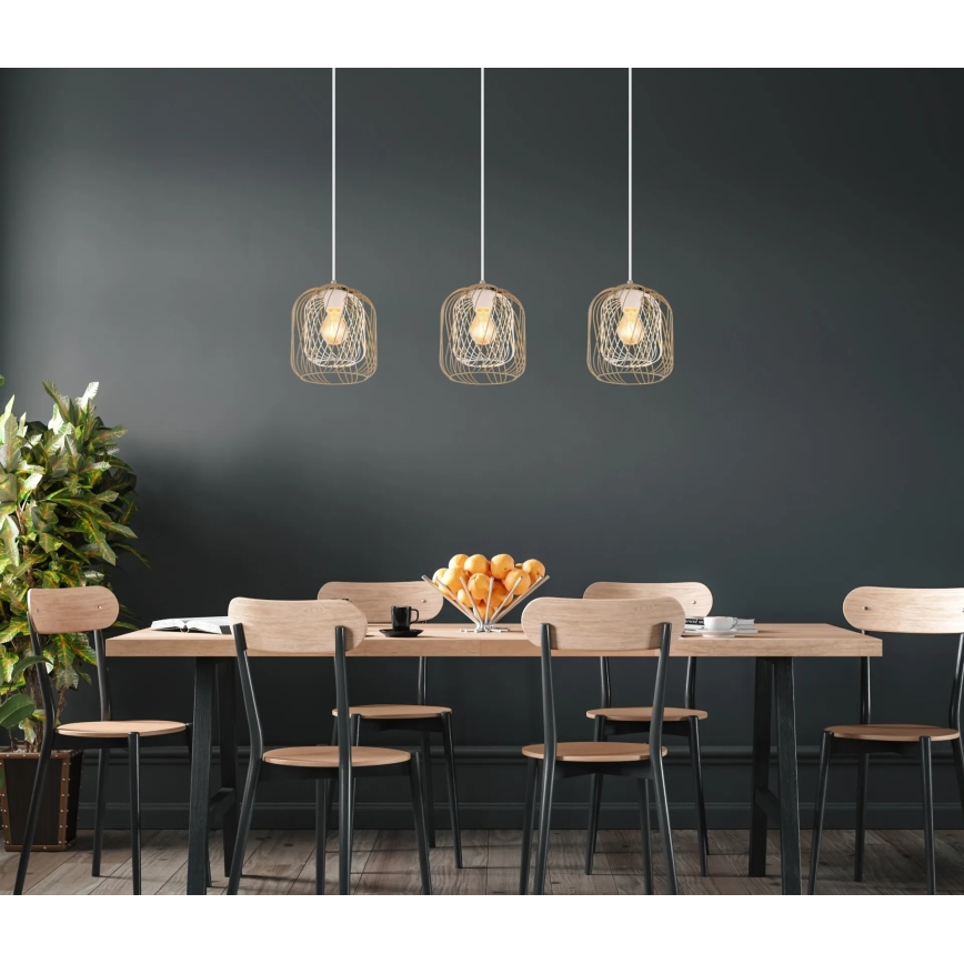 Globo - Viseči lestenec na jeklenem kablu 3xE27/40W/230V bež/bela