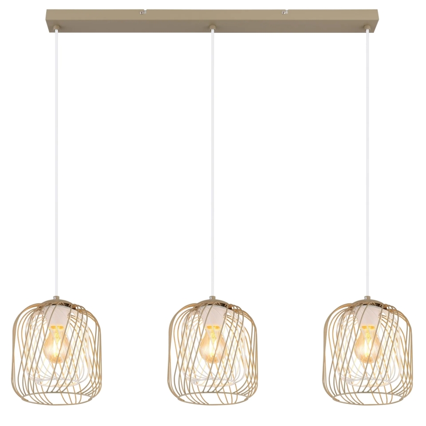 Globo - Viseči lestenec na jeklenem kablu 3xE27/40W/230V bež/bela