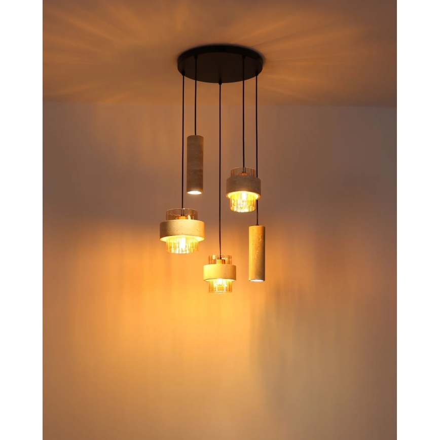 Globo - Viseči lestenec na kablu 3xE27/40W/230V + 2xGU10/10W travertin