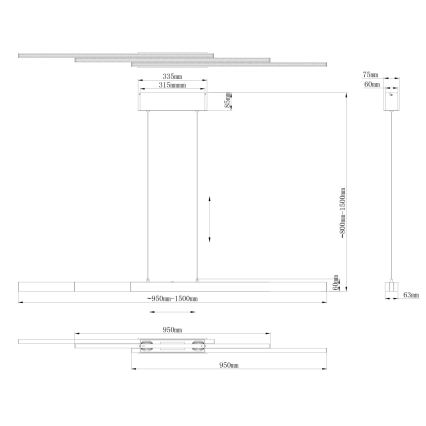 Globo - LED zatemljiv lestenec na dotik na kablu LED/39W/230V 2700/4000/6000K medenina