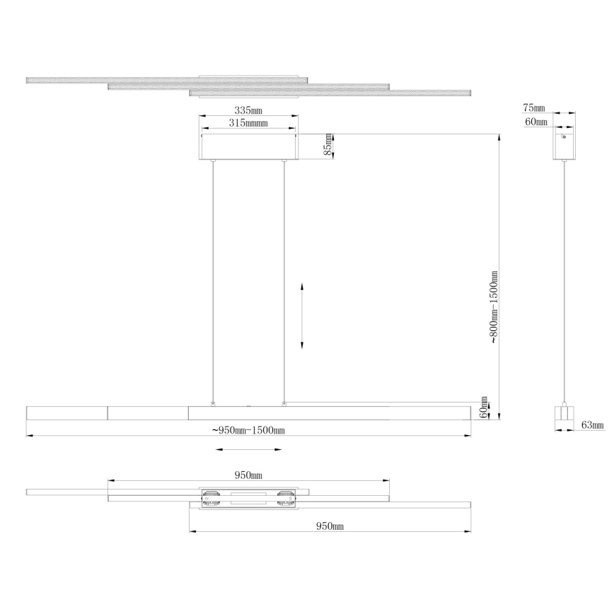 Globo - LED zatemljiv lestenec na dotik na kablu LED/39W/230V 2700/4000/6000K medenina