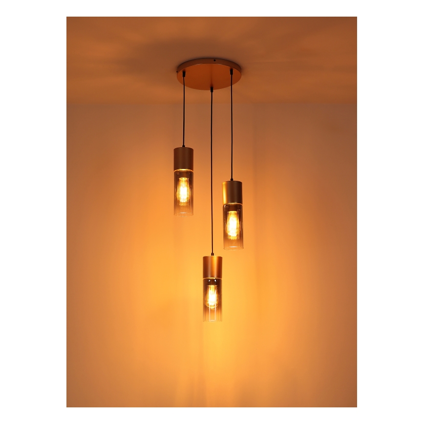 Globo - viseči lestenec na kablu 3xE27/25W/230V, bronzast, Ø 30 cm