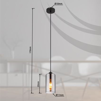 Globo - Lestenec na vrvici 1xE27/25W/230V pr. 11 cm črna