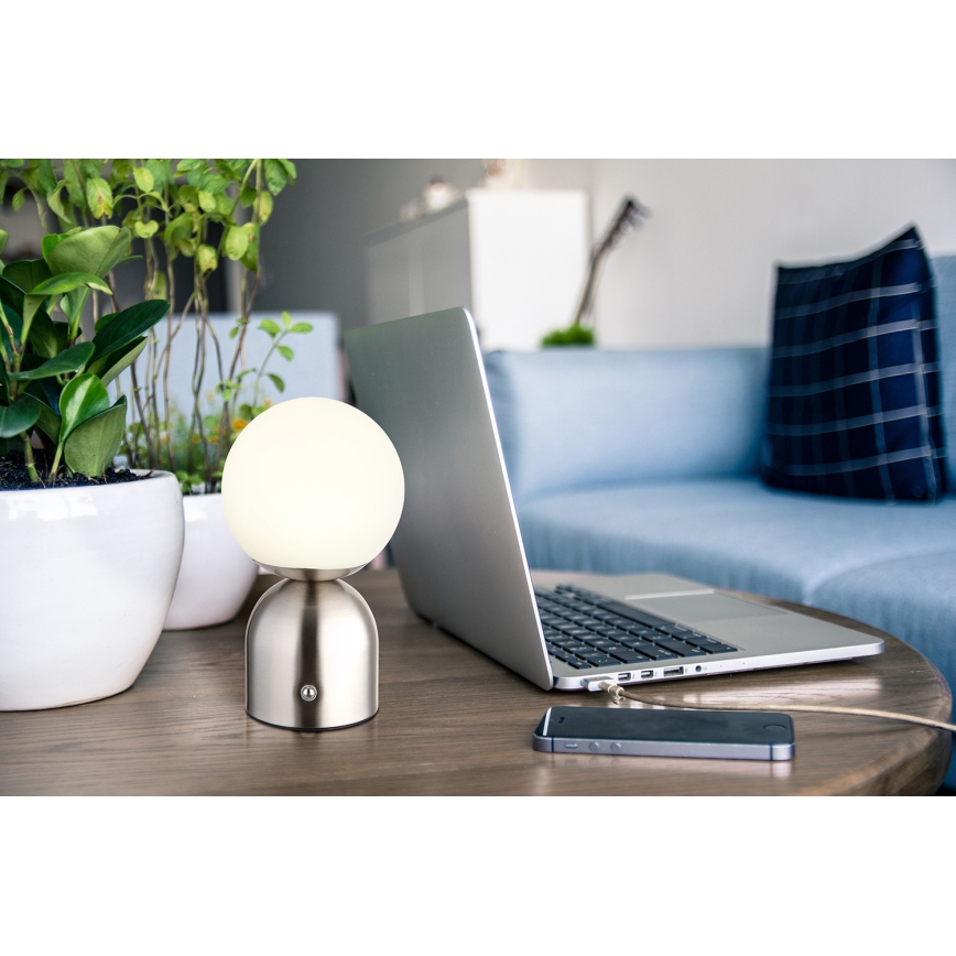 Globo - LED Zatemnitvena namizna svetilka na dotik LED/2,5W/3,7V 2700K/4000K/6500K 1800 mAh USB mat krom