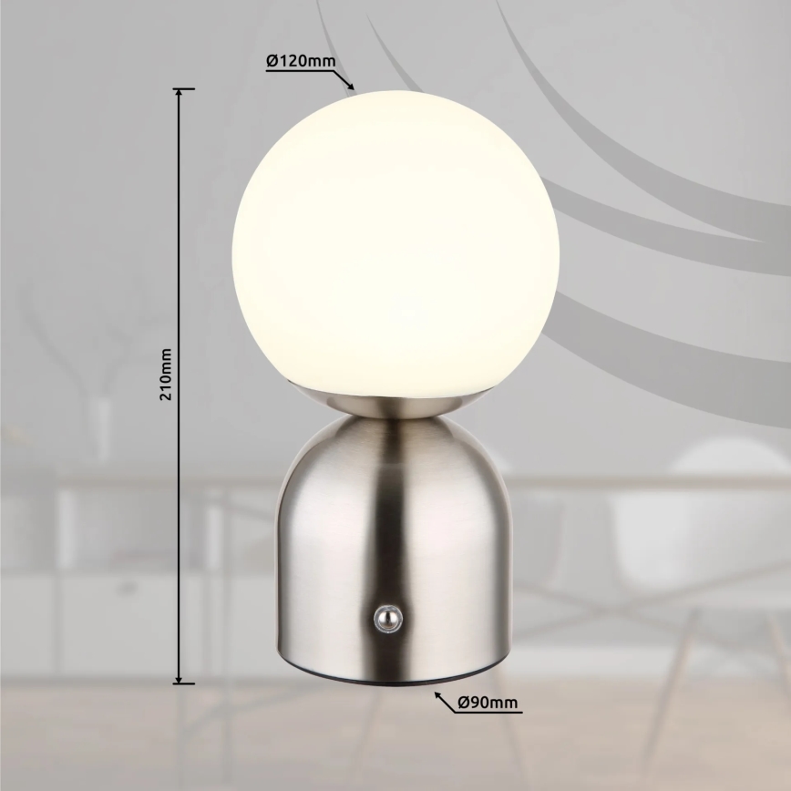 Globo - LED Zatemnitvena namizna svetilka na dotik LED/2,5W/3,7V 2700K/4000K/6500K 1800 mAh USB mat krom