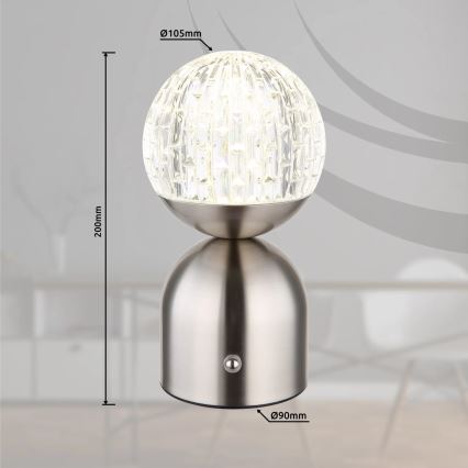 Globo - LED Zatemnitvena namizna svetilka na dotik LED/2,5W/3,7V 2700/4000/6500K 1800 mAh USB mat krom