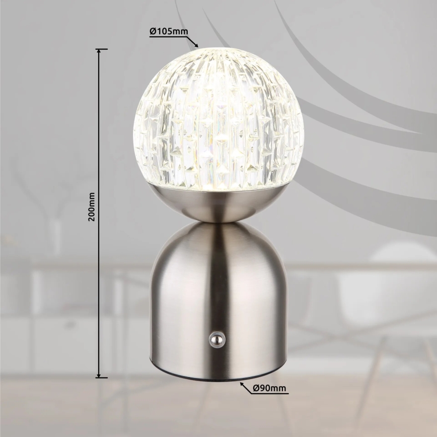 Globo - LED Zatemnitvena namizna svetilka na dotik LED/2,5W/3,7V 2700/4000/6500K 1800 mAh USB mat krom