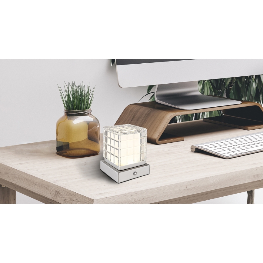 Globo - LED Zatemnitvena namizna svetilka na dotik LED/2,5W/3,7V 2700K/4000K/6500K 1800 mAh USB mat krom
