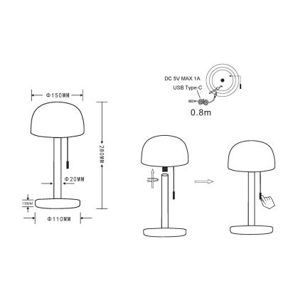 Globo - LED Polnilna namizna svetilka LED/1,5W/3,7V 3000/4200/6000K 1800mAh rjava